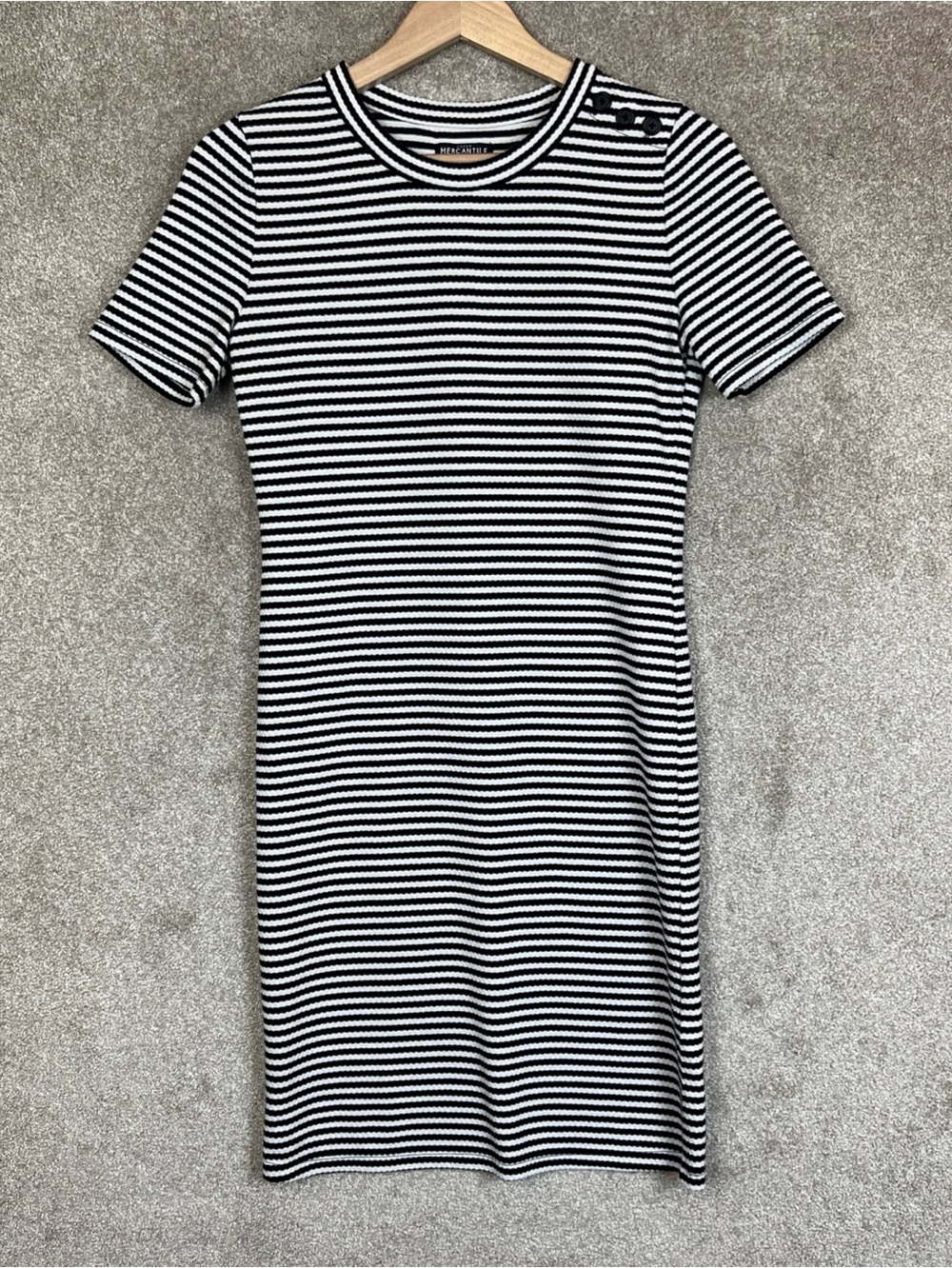 J Crew Mercantile Dress Womens Small Black White Stripe Short Sleeve- 5178